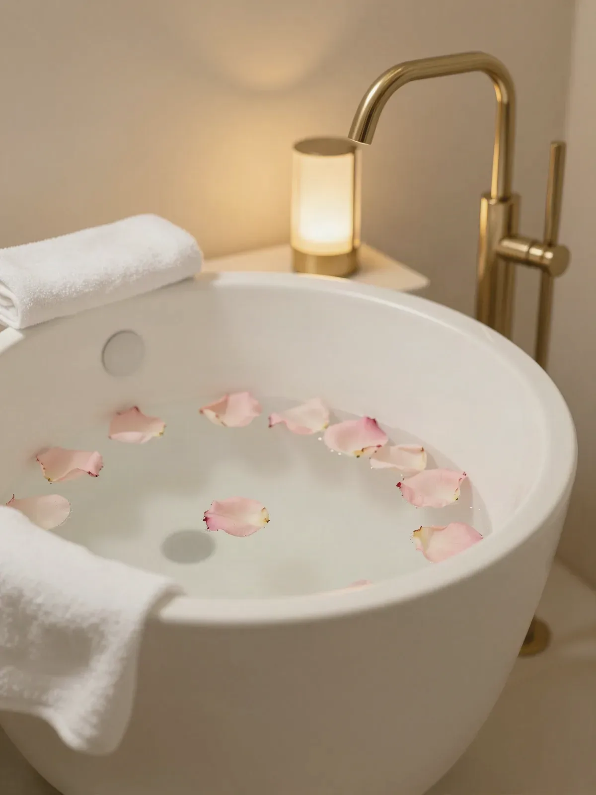 Head-Spa-Becken mit warmem Wasser und Rosenblättern